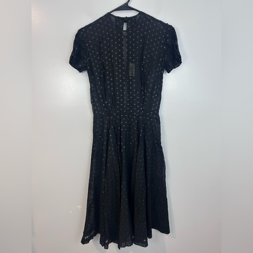 Vintage Jackie Morgan Sheer Black Faux Leather Dot Short Sleeve Midi Small FLAWS
